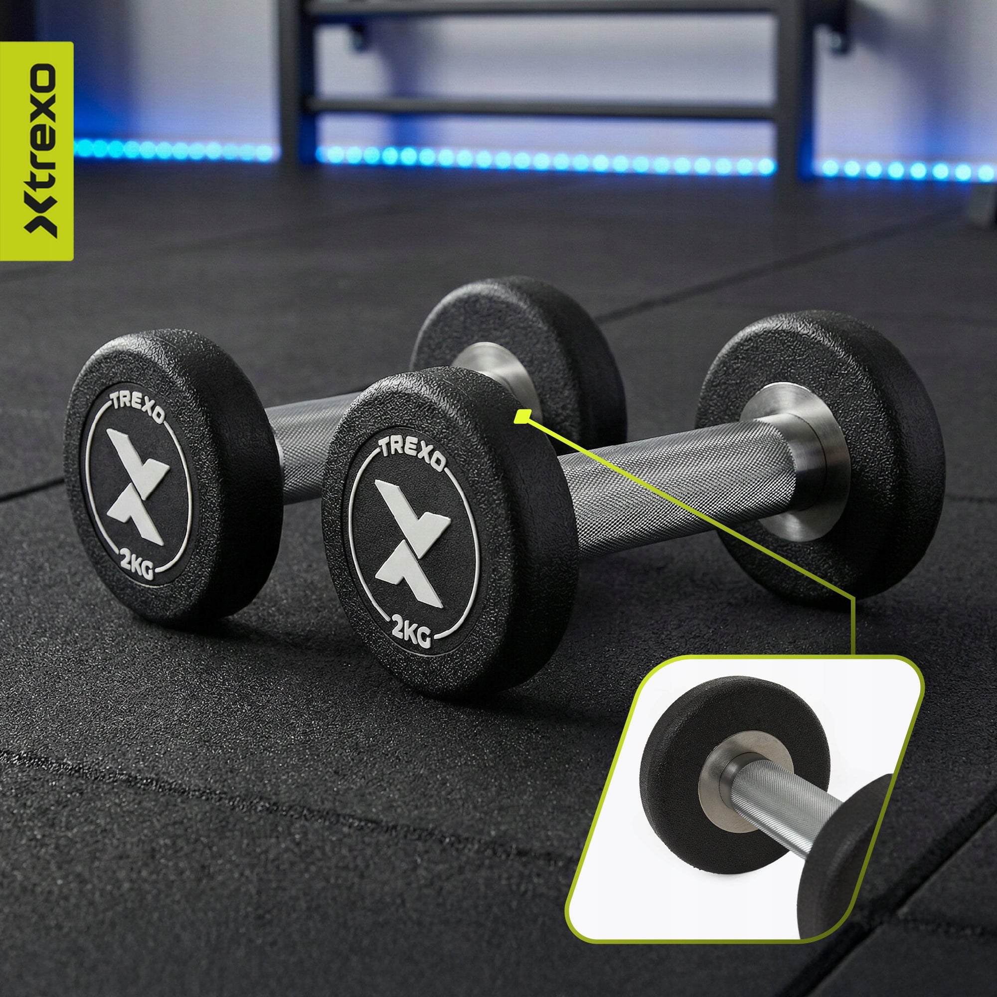 Rubberized cast iron dumbbell XTREXO Pro 2 kg black S CAST IRON RUBBERIZED Weight 1x 2 kg