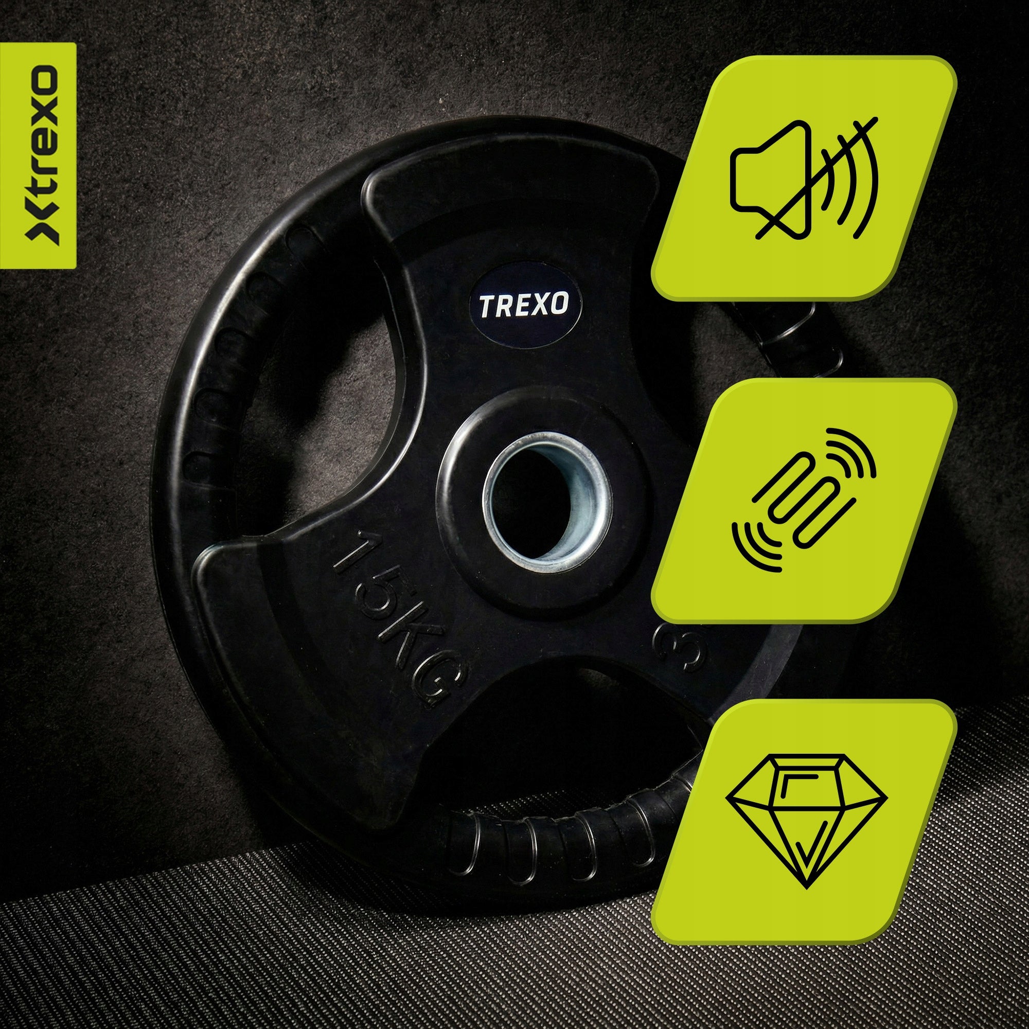 Rubberized cast iron load XTREXO black 15 kg SOLID HIGH QUALITY Opening diameter 50 mm