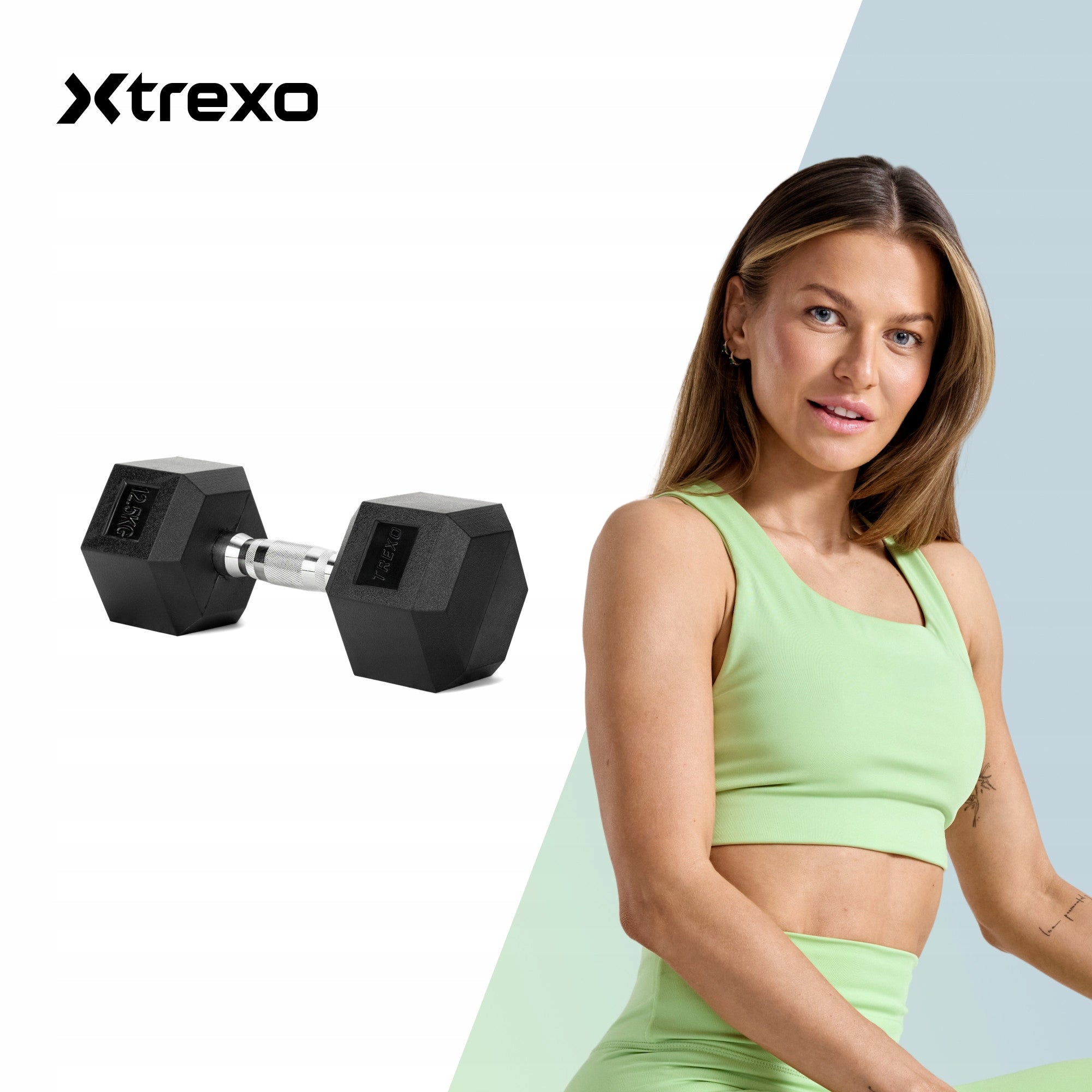 Rubberized dumbbell XTREXO Hex 12.5kg CAST IRON NON-SLIP FOR EXERCISE Packaging status original