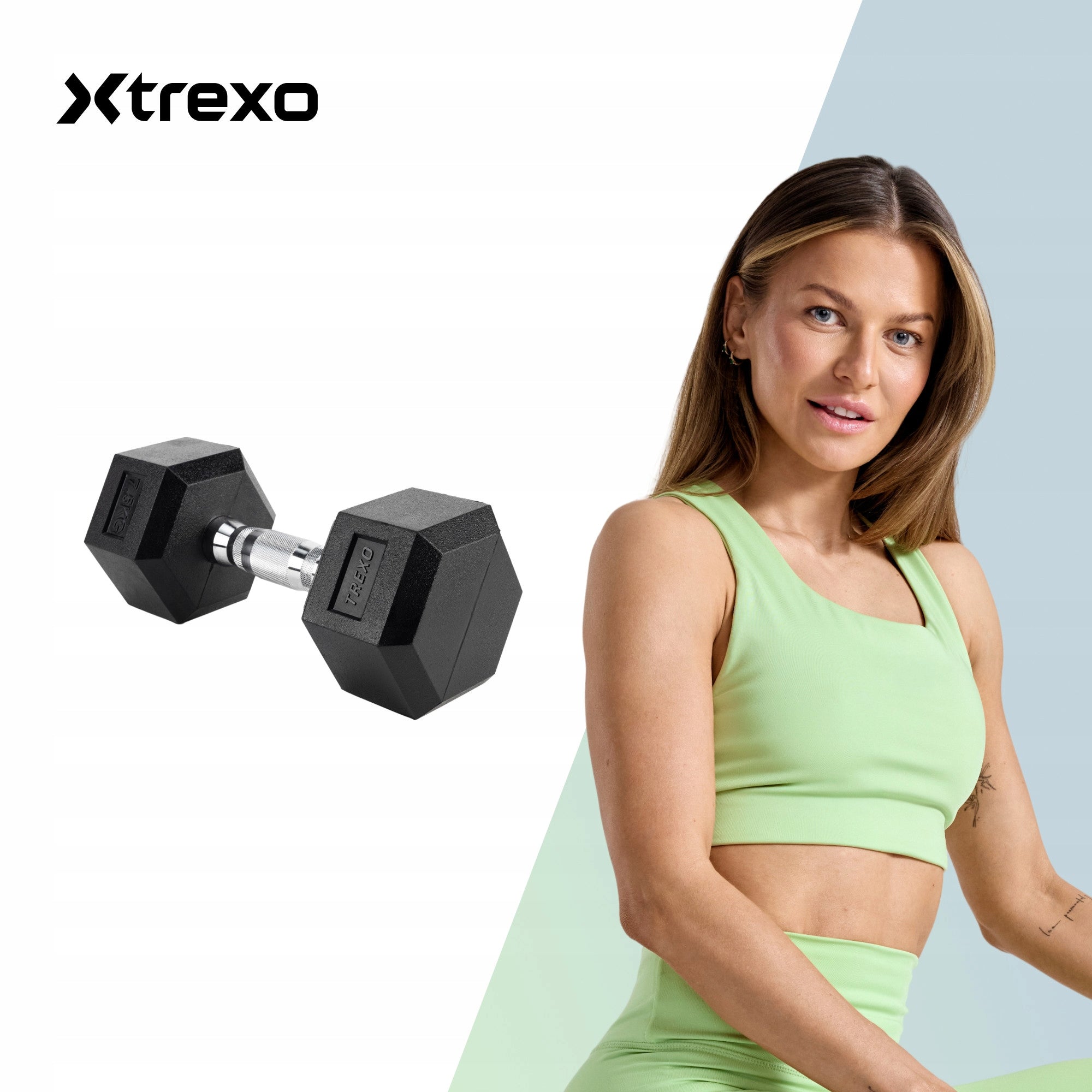 Rubberized dumbbell XTREXO Hex 7.5kg CAST IRON SOLID FOR NON-SLIP EXERCISES Packaging status original