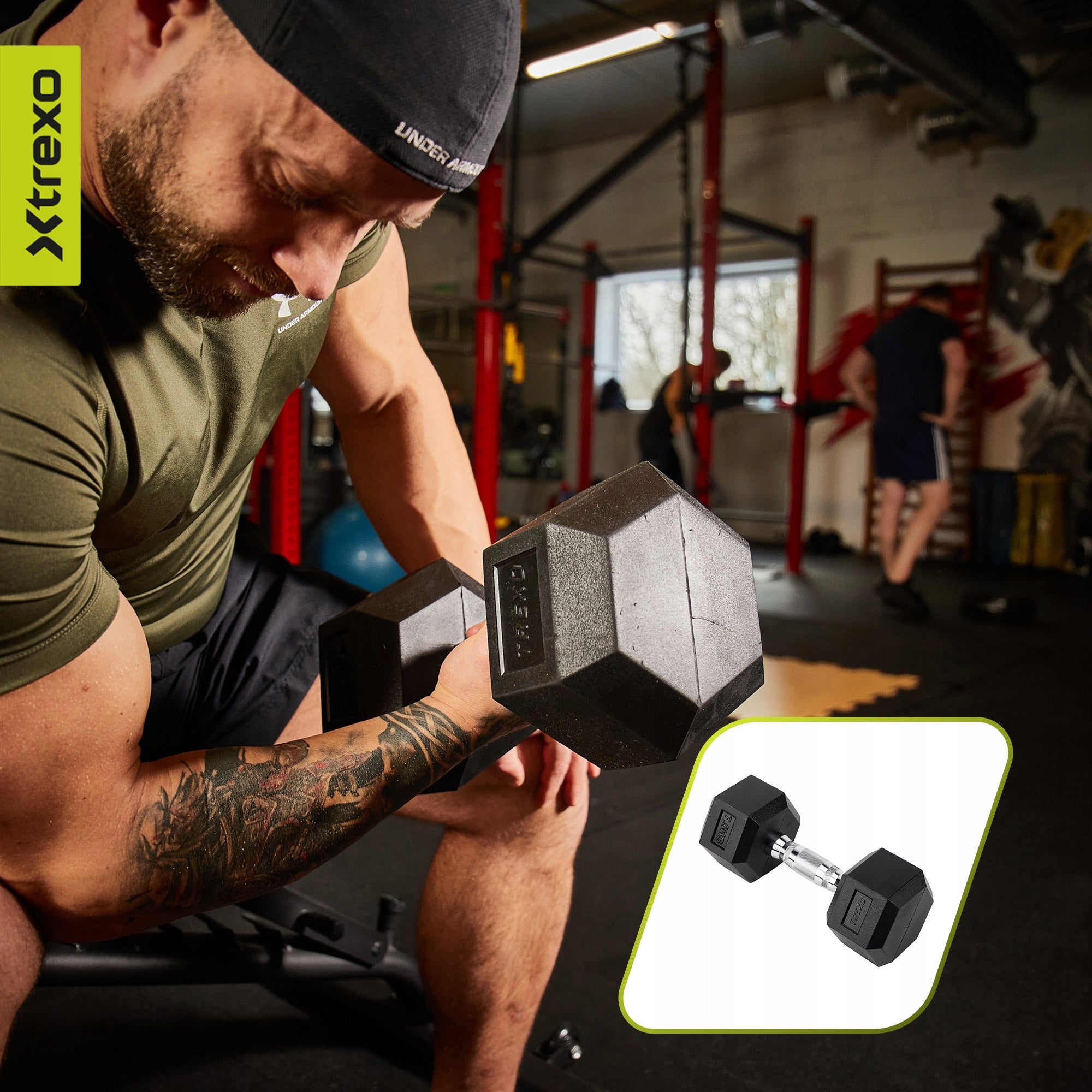 Rubberized dumbbell XTREXO Hex 7.5kg CAST IRON SOLID FOR NON-SLIP EXERCISES Weight 1x 7,5 kg