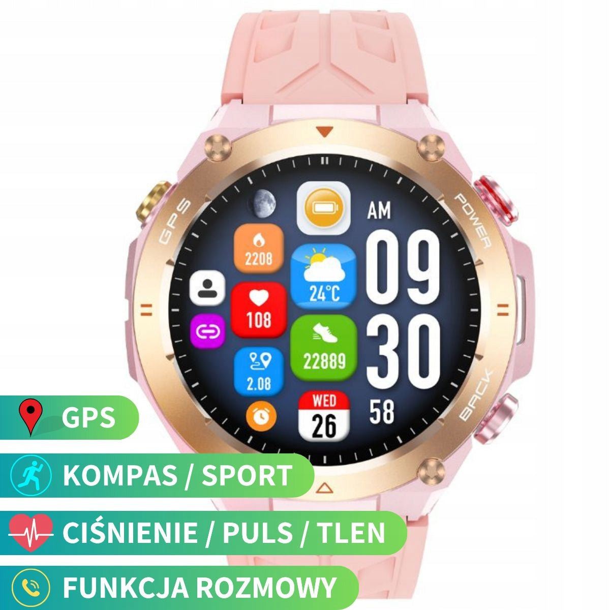Rubicon RNCF37 sports smartwatch GPS pink SMARUB332