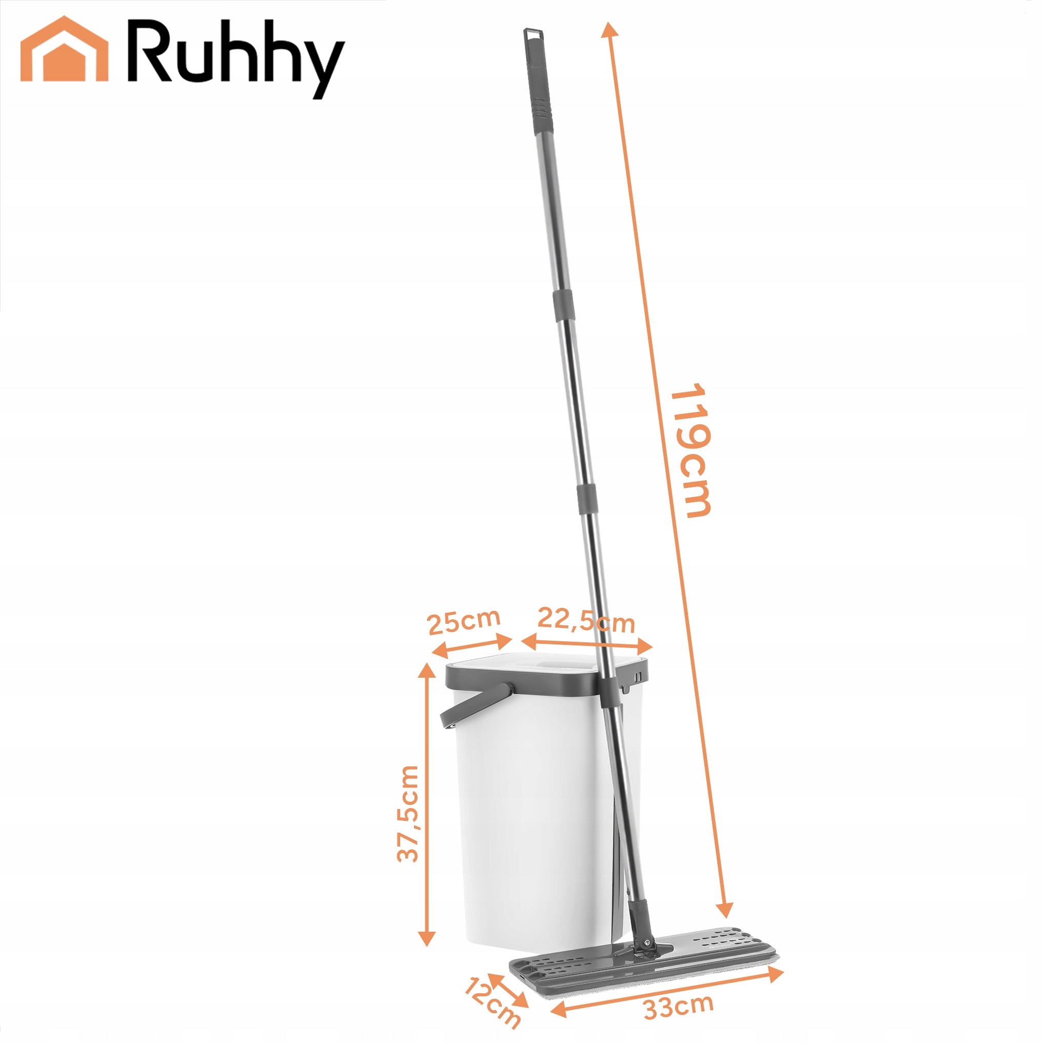 Ruhhy flat mop with 11L two-chamber bucket + squeezer, 3 overlays Brand Iso Trade