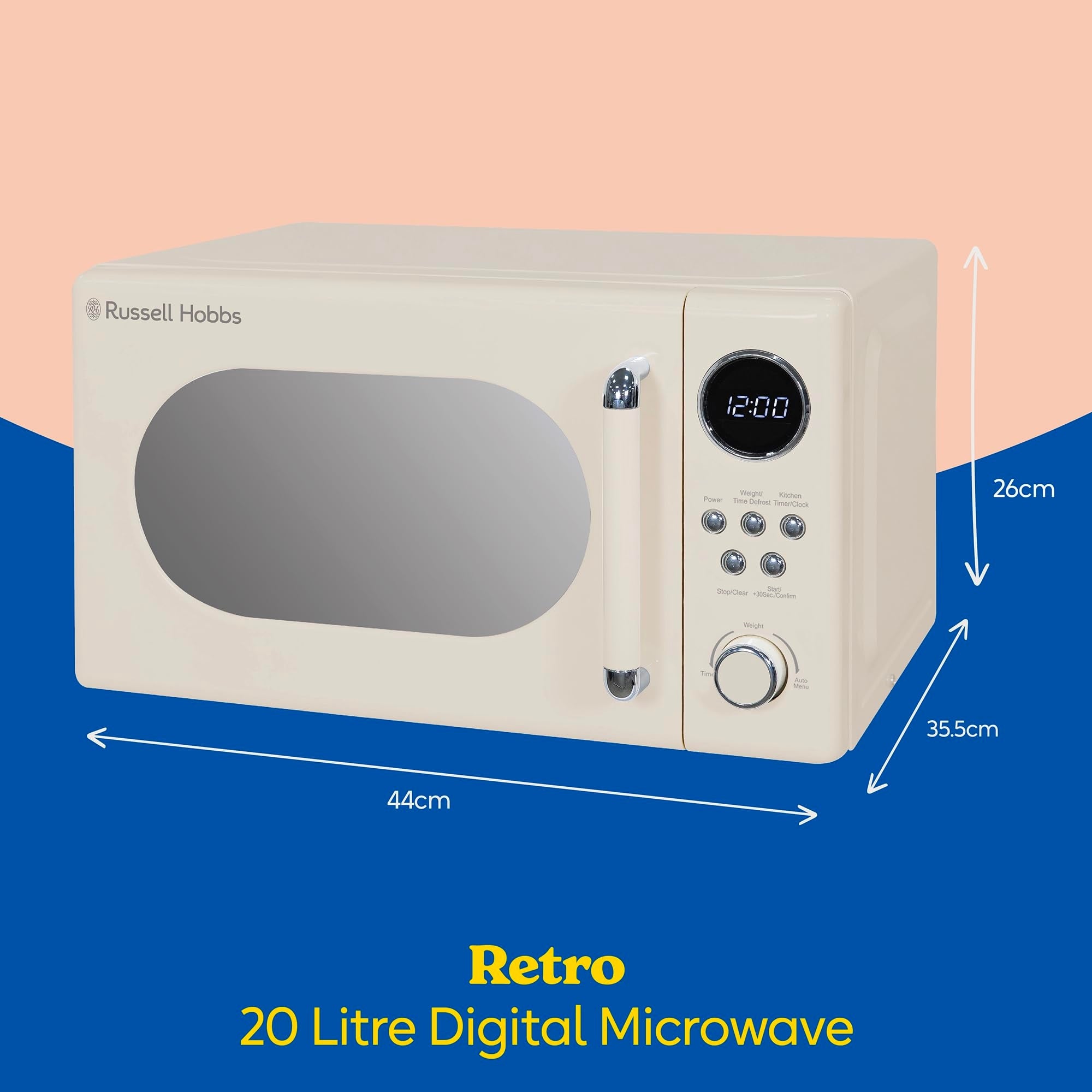 Russell Hobbs RHM2044C Retro 20 Litre Cream Digital Microwave, 800W, Mirror Brand no brand