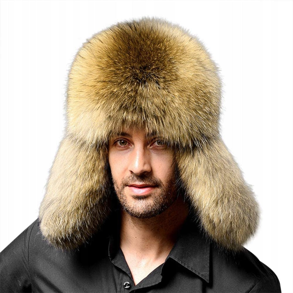 Russian Chapka Man In False Fur Hat Winter Hot A Color white