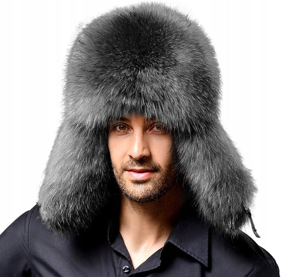Russian Chapka Man In False Fur Hat Winter Hot A Color white