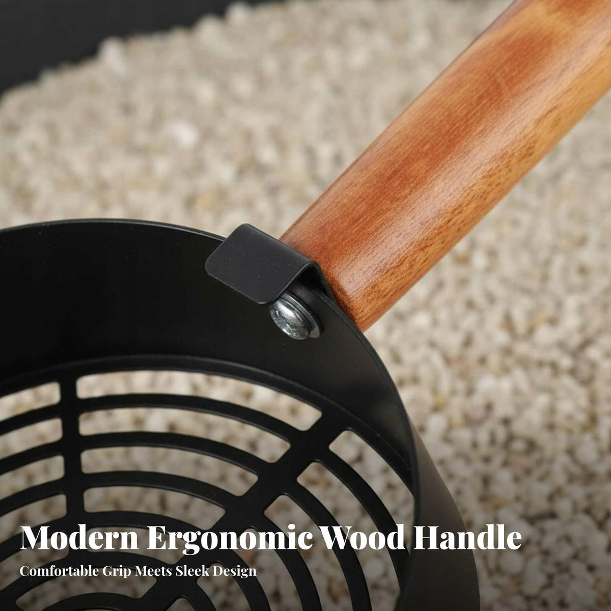 Rust Resistant Metal Cat Litter Shovel Wood Handle Natural Long Strip Packaging status original