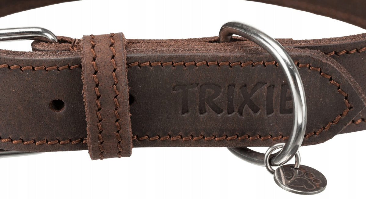 Rustic dog collar, thick leather brown XS-S 27-34 Manufacturer code TX-19004