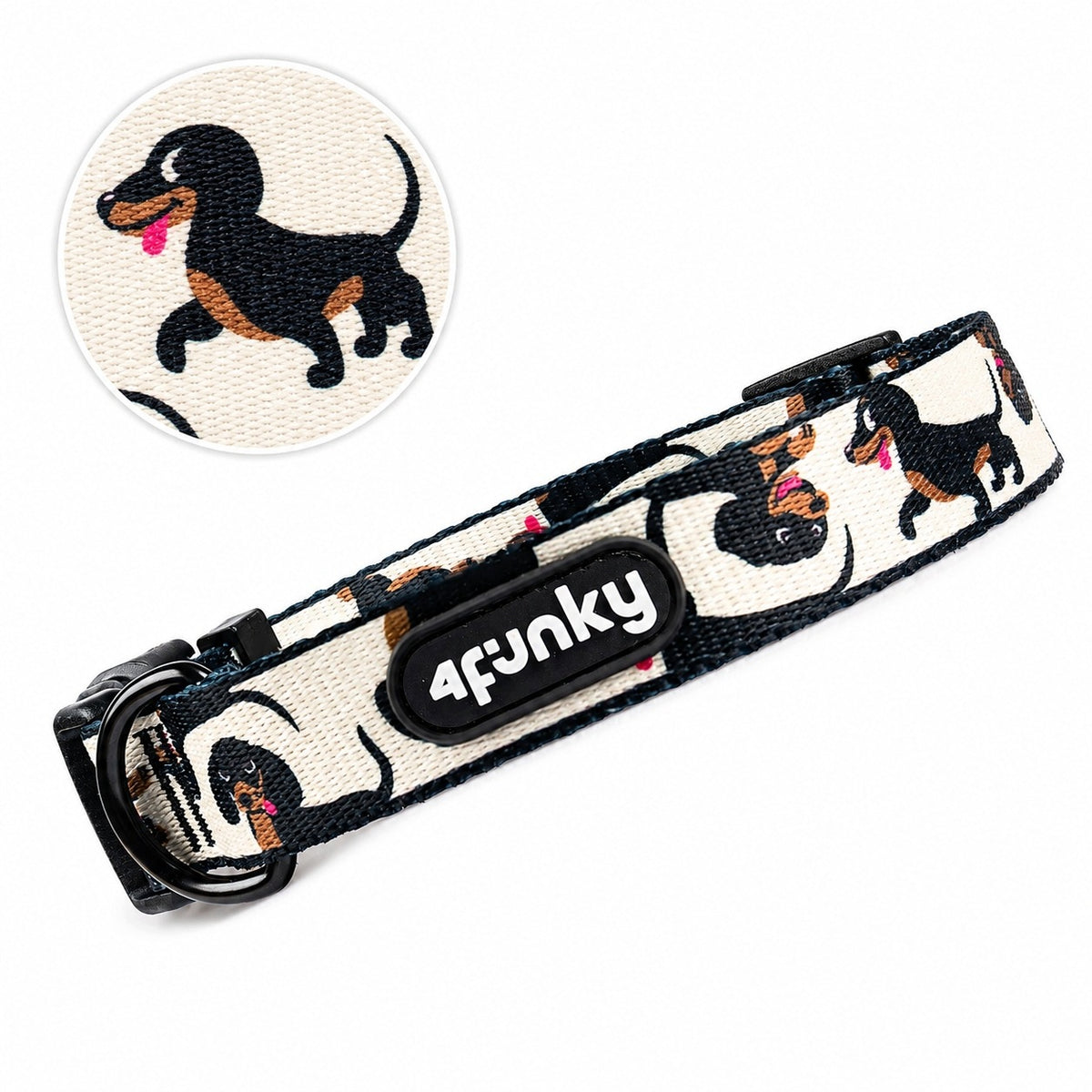 S Adjustable Collar for Small Dog | 4Funky | Doxie Dachshund Pattern