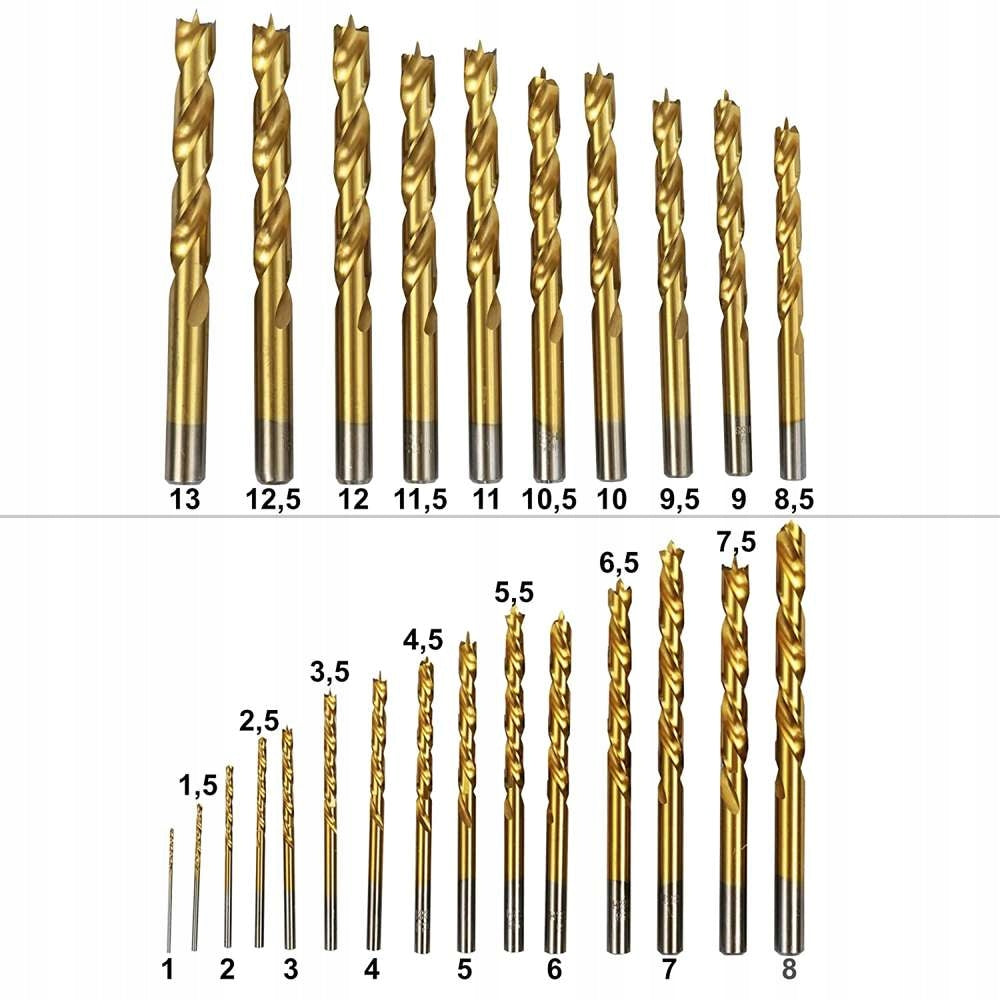 S&R Wood Drill Bit Set 25 Pcs 1-13mm Sanded Titanium Brand S&R