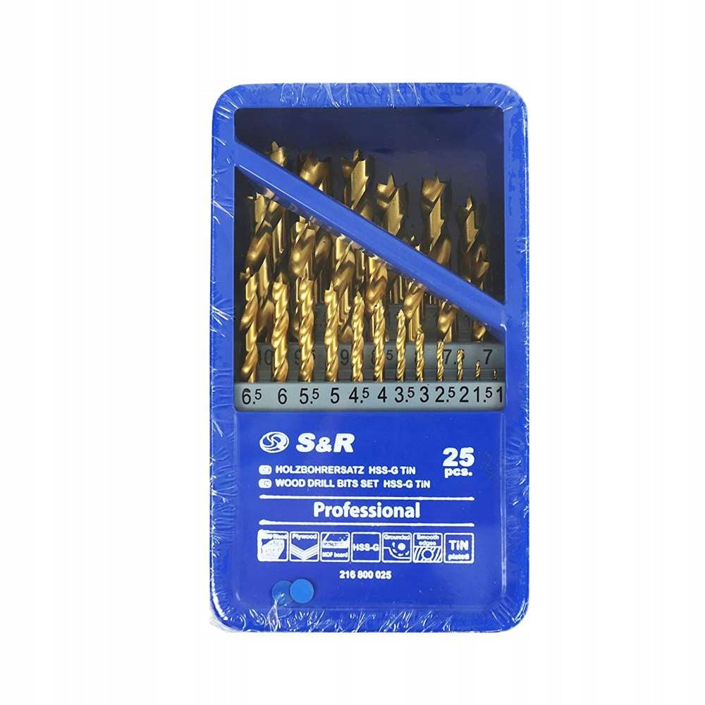 S&R Wood Drill Bit Set 25 Pcs 1-13mm Sanded Titanium EAN (GTIN) 4061349055034