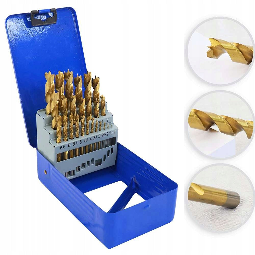 S&R Wood Drill Bit Set 25 Pcs 1-13mm Sanded Titanium