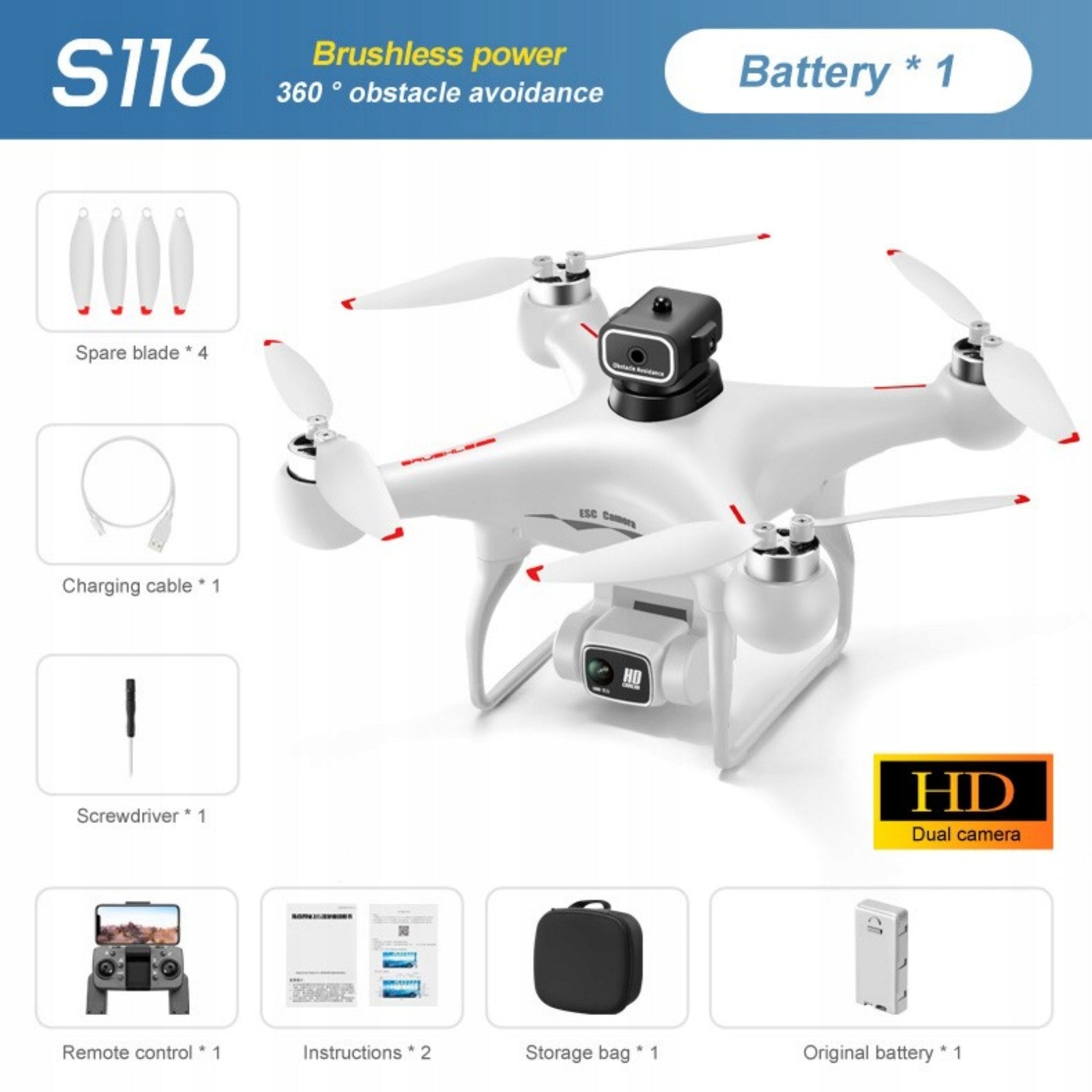 S116 Brushless Drone with 360° Obstacle Avoidance & HD Camera