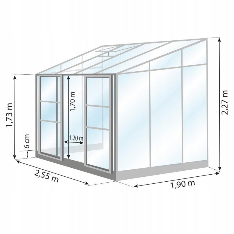 S2020 Glass greenhouse hart 4,9m2 Lams Melissa 1,90x2,55m Manufacturer no brand