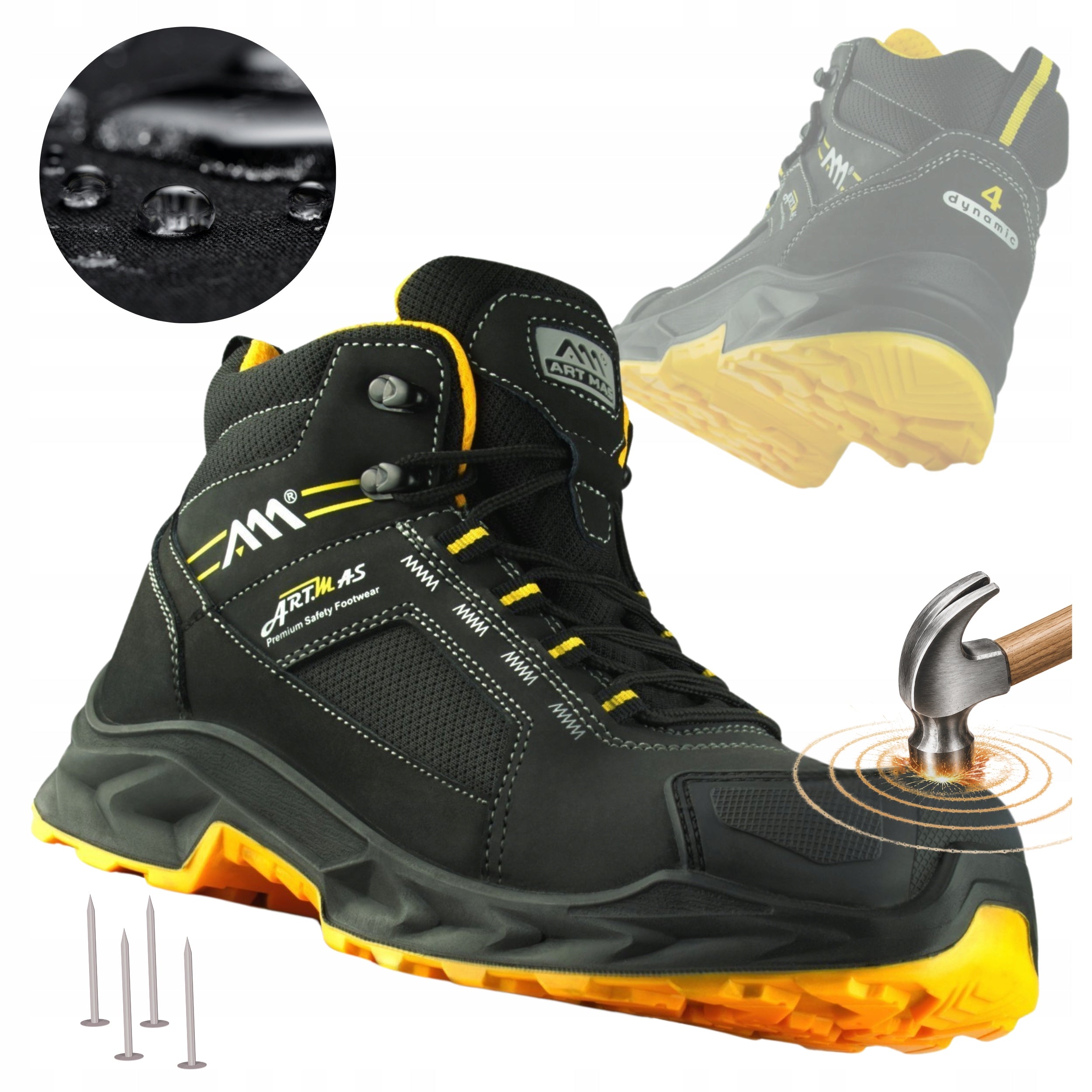 S3 Leather Work Shoes Waterproof with Toe Anti-Puncture Metal Free