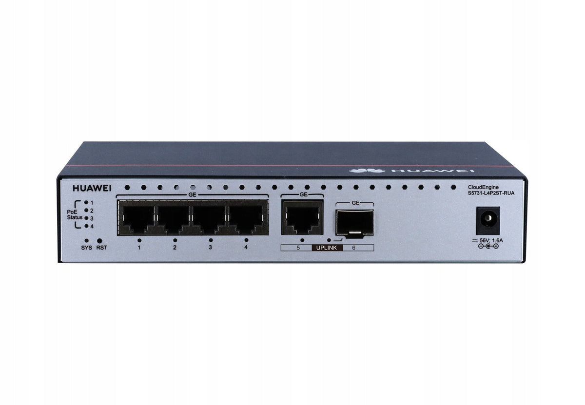 S5731-L4P2ST-RUA 4x1GE RJ45 (PoE++ 77W) 1x1G SFP 1x1GE RJ45 PSU included