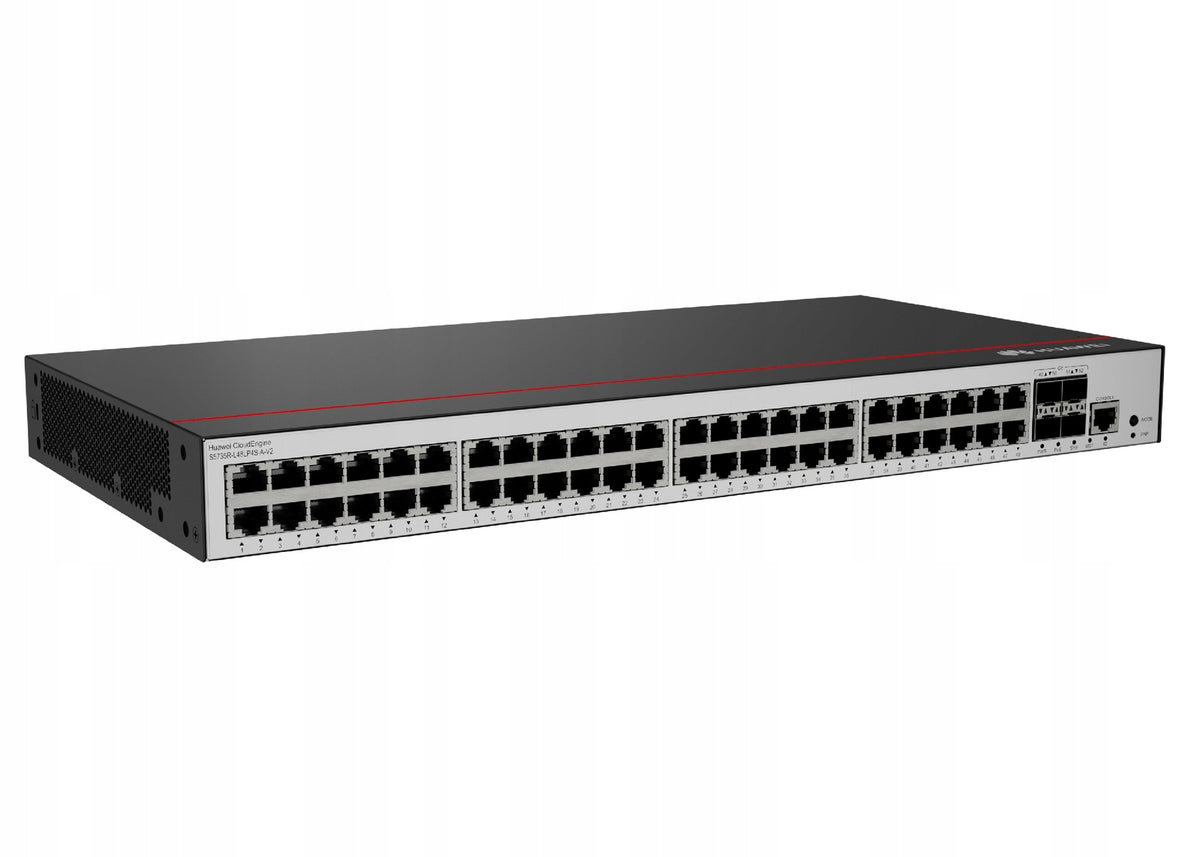 S5735R-L48LP4S-A-V2 48x1GE RJ45 (PoE+ 380W) 4x1G SFP built-in PSU AC L3