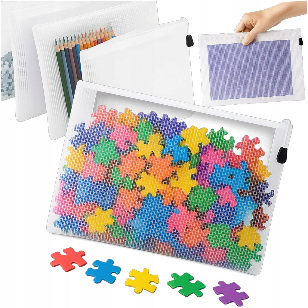 SACHET ORGANIZER ZIPPER CONTAINERS PUZZLE DOCUMENTS A4 LARGE SET OF 4