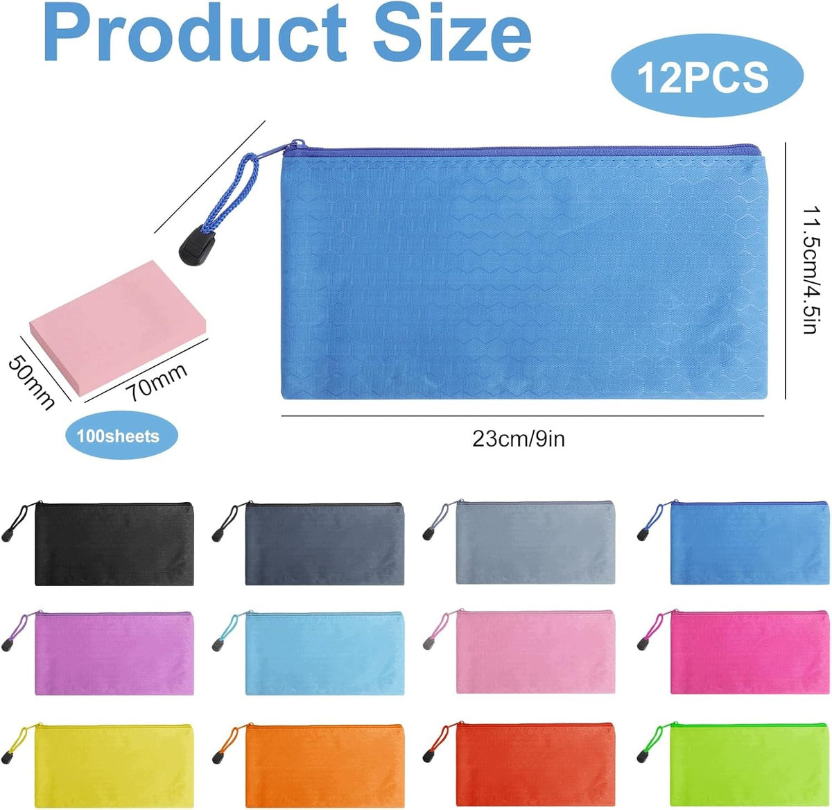 SACHETS 12 PIECES A6 DOCUMENTS WATERPROOF OXFORD ZIPPER CASE ORGANIZER Color transparent
