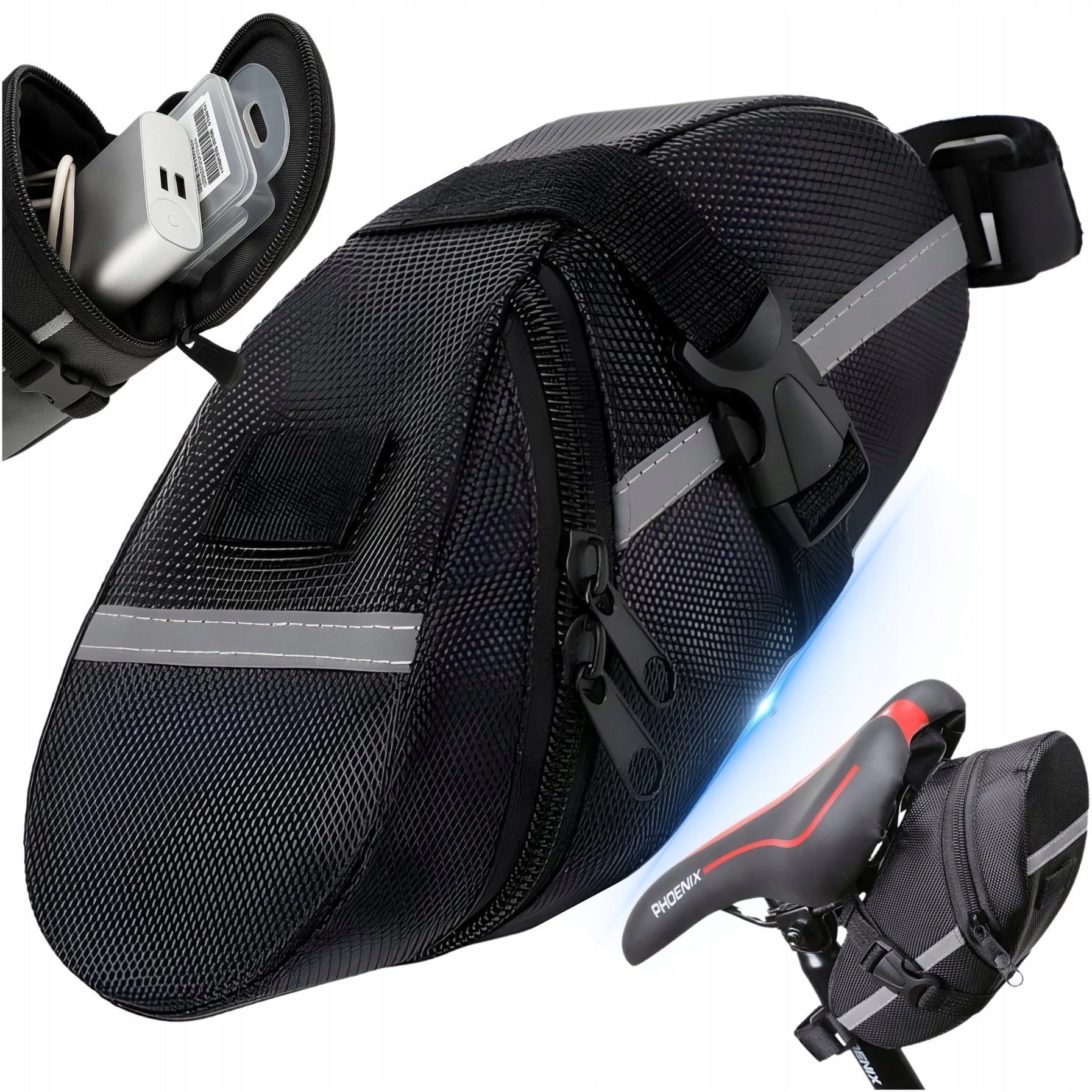 SADDLE BAG BICYCLE SEAT POUCH WATERPROOF WITH REFLECTORS REAR