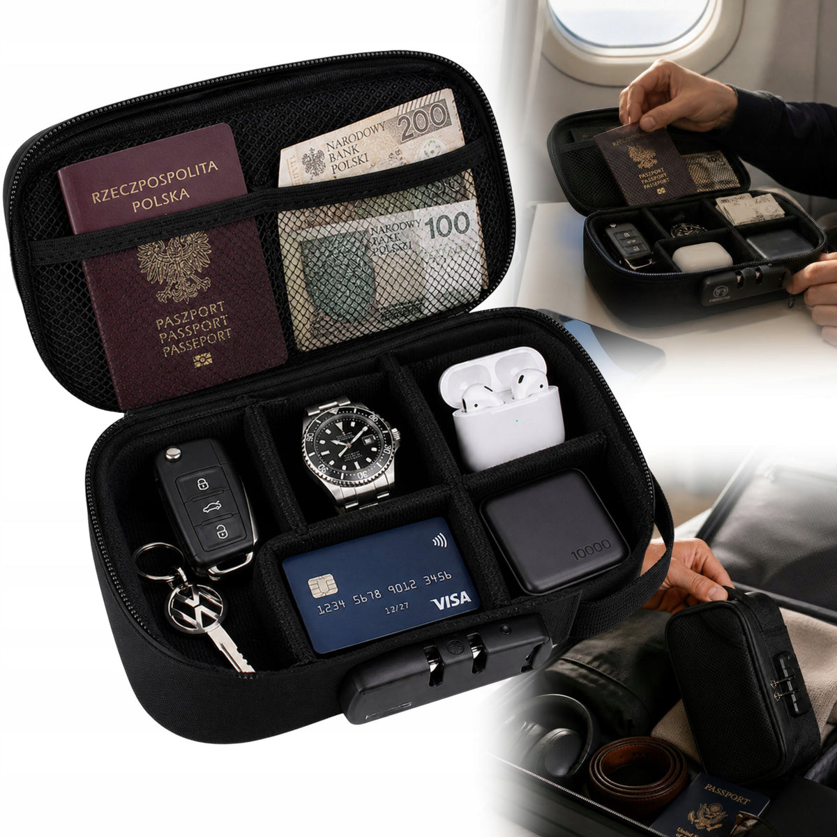 SAFE PORTABLE PERSONAL TRAVEL ORGANIZER SECURE ZIPPER CASE CODE