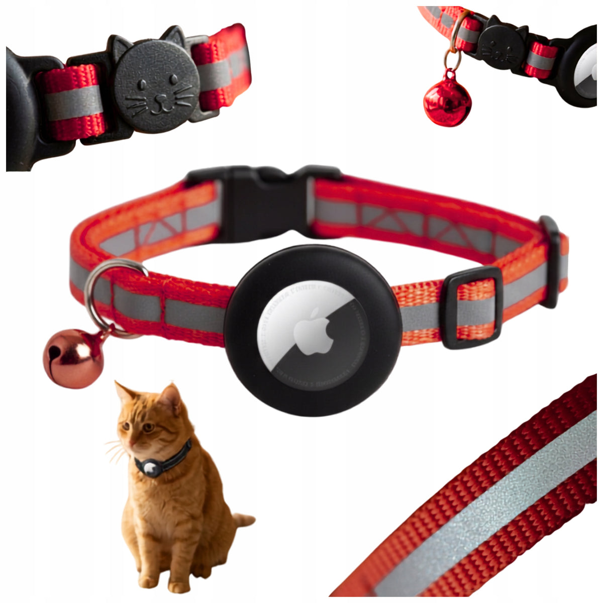 SAFE REFLECTIVE CAT COLLAR AIRTAG CASE BELL LOCATOR
