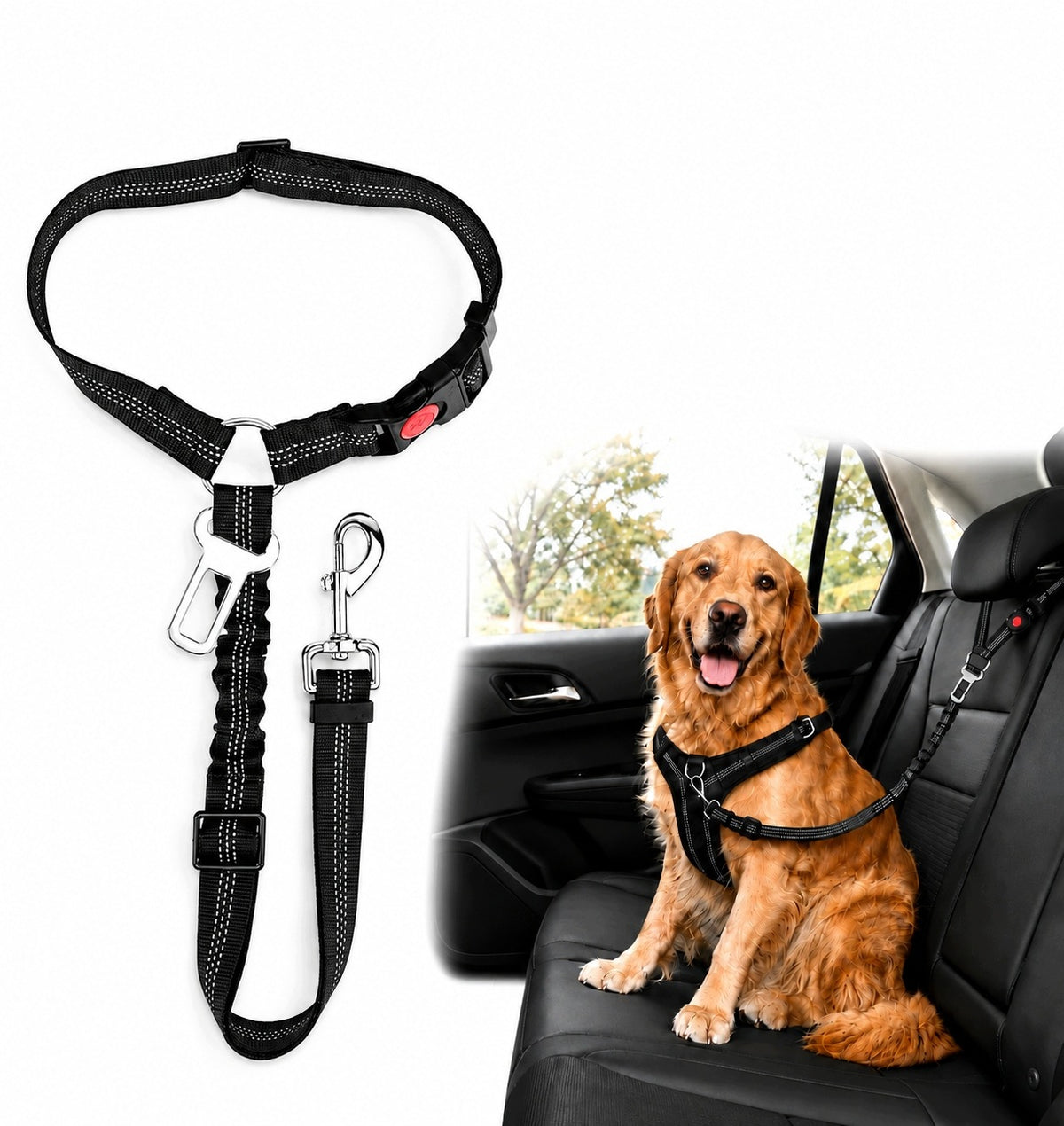 SAFETY BELT FOR DOG CAR MULTIFUNCTIONAL LANYARD WITH CUSHIONING 67cm