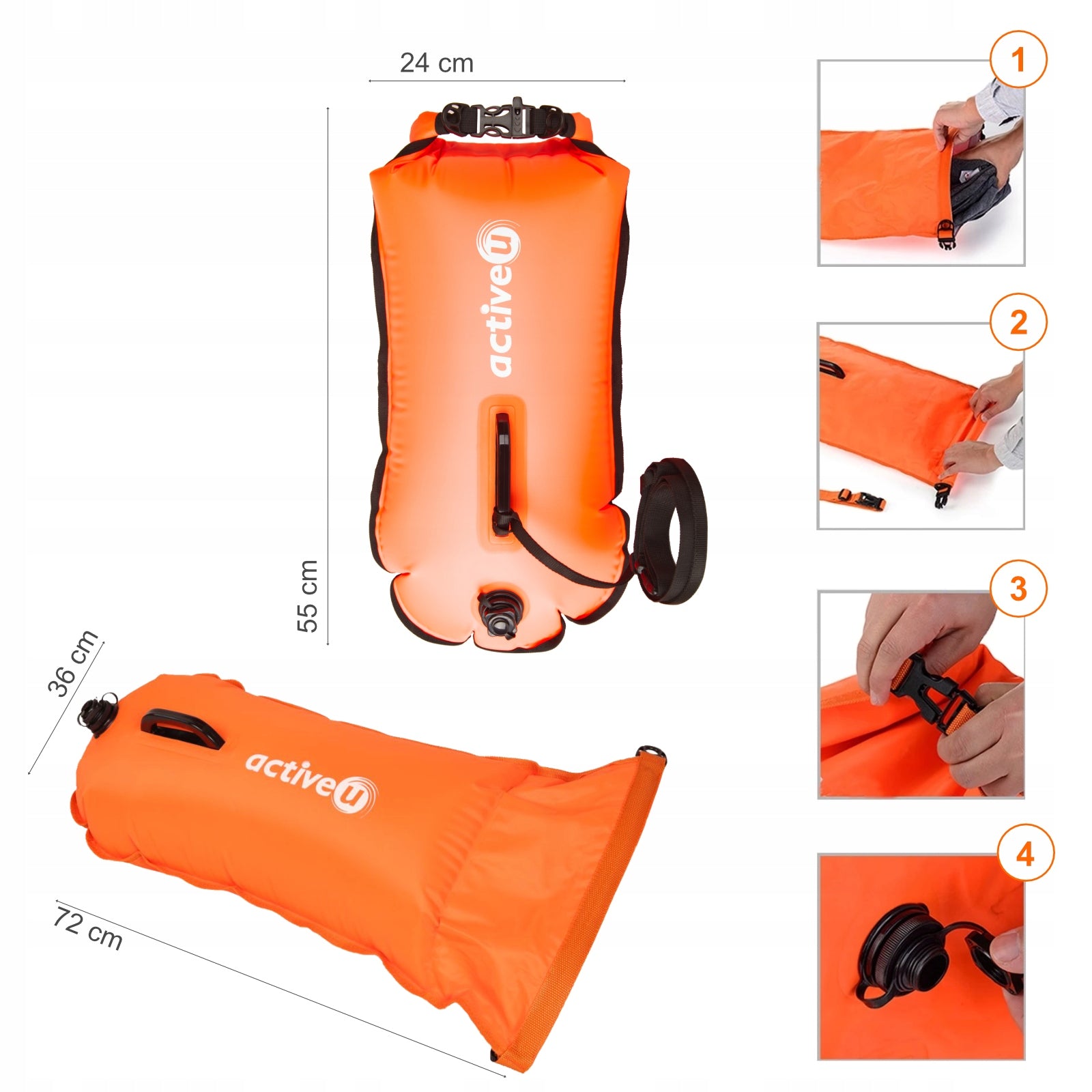 SAFETY BUOY FOR SWIMMING ACTIVEU 3in1 DRY POCKET BACKPACK WHISTLE Length 72 cm
