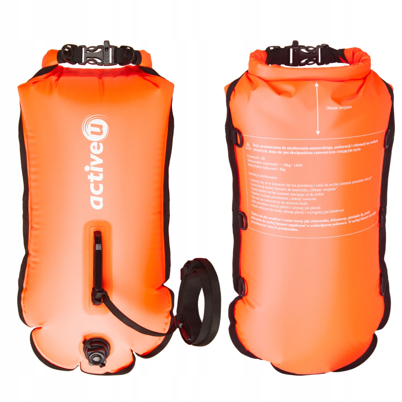 SAFETY BUOY FOR SWIMMING ACTIVEU 3in1 DRY POCKET BACKPACK WHISTLE Model AUBOJA-P28-OR