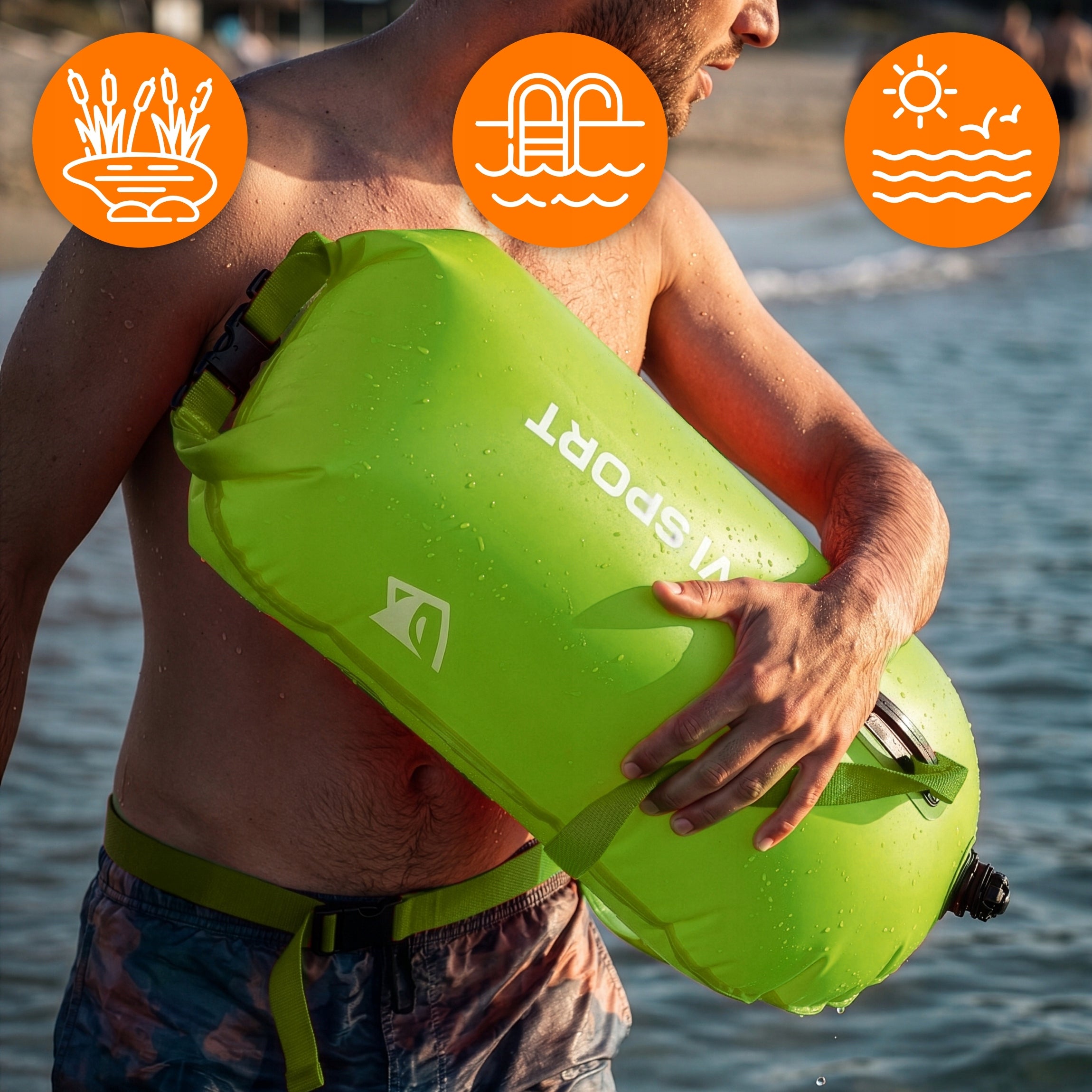 SAFETY BUOY FOR SWIMMING INFLATABLE RESCUE DRY KAYAK POCKET For swimming