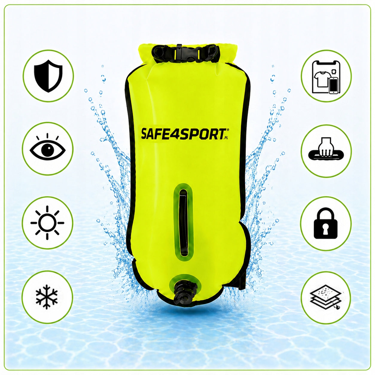 SAFETY BUOY FOR SWIMMING INFLATABLE TWO-CHAMBER WITH POCKET LARGE 28L Kind buoy