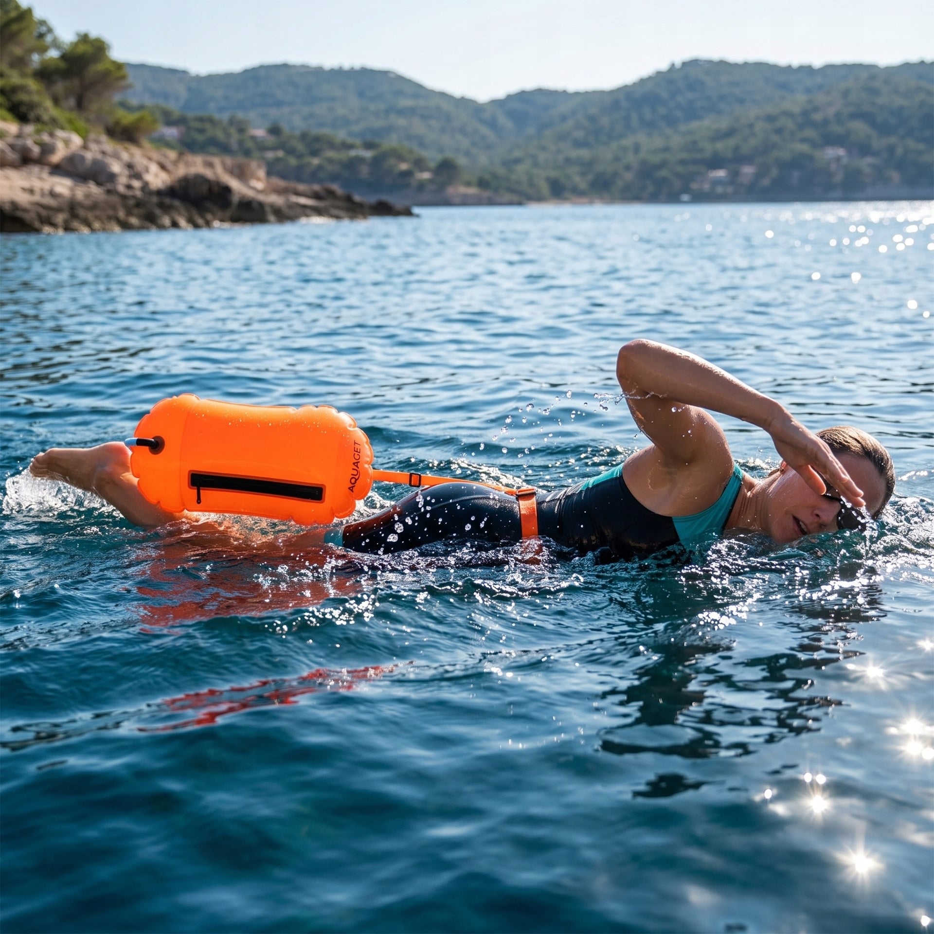 SAFETY BUOY FOR SWIMMING INFLATABLE swimming buoy DRY POCKET 2in1 Model AQ0038 BOJKA ASEKURACYJNA