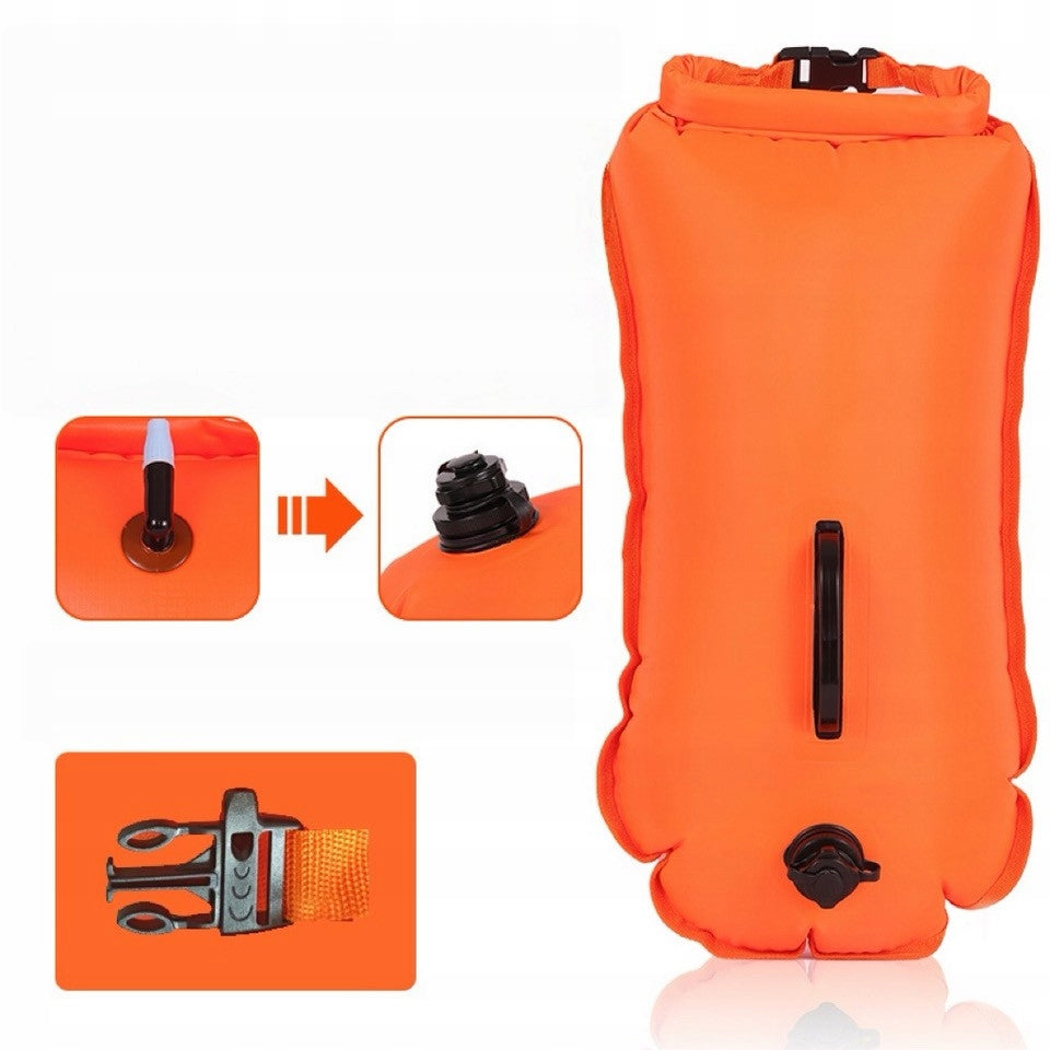 SAFETY BUOY INFLATABLE BUOY FOR SWIMMING DRY POCKET 2IN1 Length 56 cm