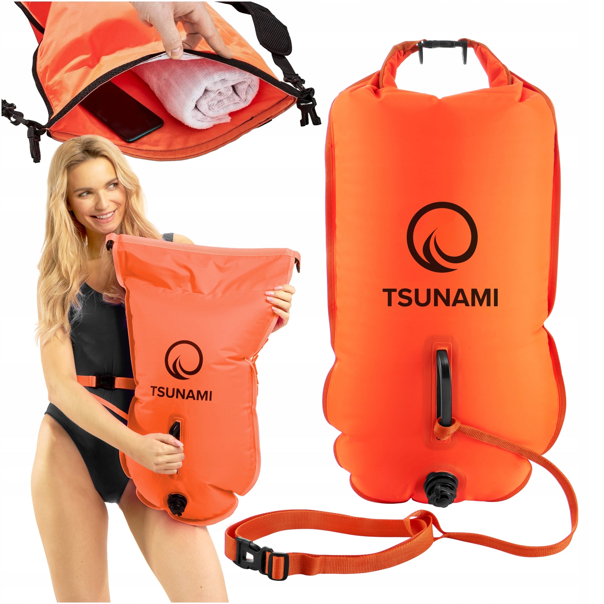 SAFETY BUOY INFLATABLE BUOY FOR SWIMMING DRY POCKET 2IN1 TSUNAMI