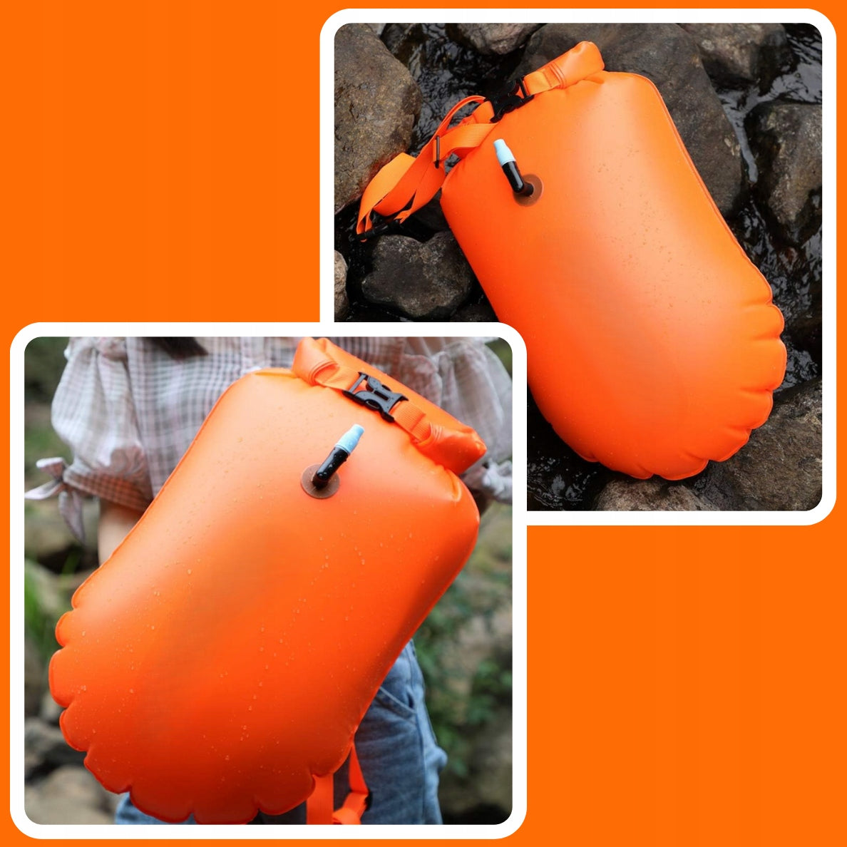 SAFETY BUOY INFLATABLE BUOY WITH WATER SWIMMING HANDLE POOL 48cm Length 48 cm