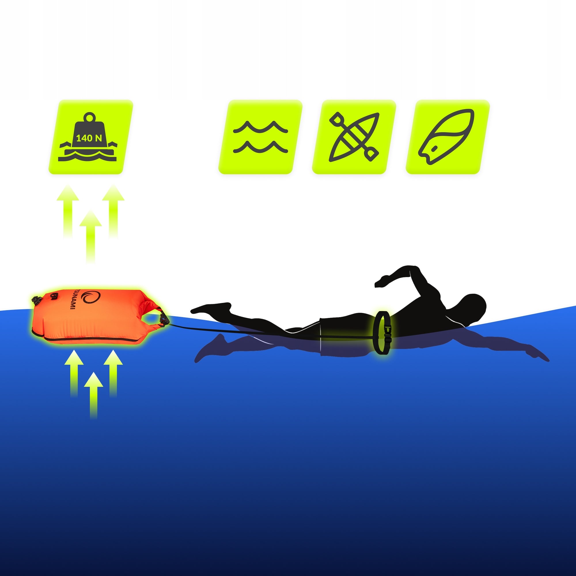 SAFETY BUOY INFLATABLE FOR SWIMMING DRY POCKET SUSPENDERS 3IN1 TSUNAMI Model PROBojka dmuchana PRO pomarańczowa z szelkami