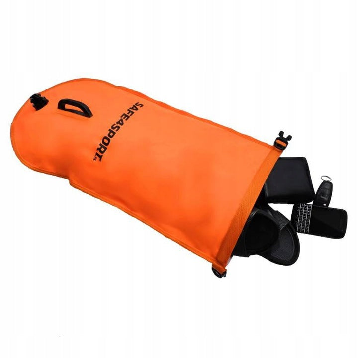 SAFETY BUOY WITH POCKET FOR THINGS + ADDITIONAL OUTER POCKET 28L Manufacturer code Dmuchana bojka asekuracyjna z suchą kieszenią