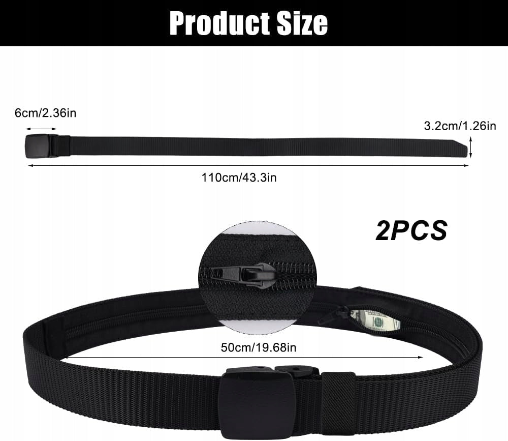 SAFETY STRAP TRAVEL STRAP WITH HIDDEN POCKET FOR CASH X2 Color black