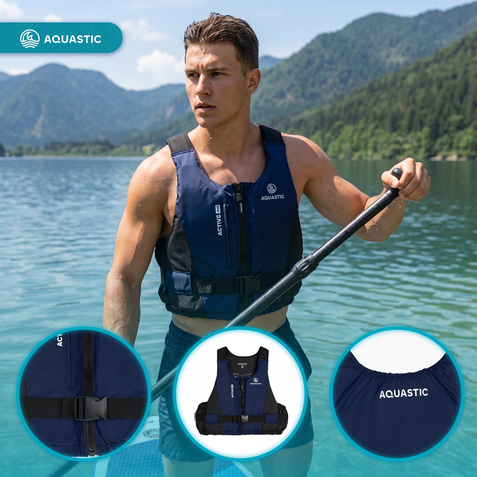 SAFETY VEST AQUASTIC ACTIVE 50N XL FOR ADULTS ON KAYAK SUP Model Active 50N