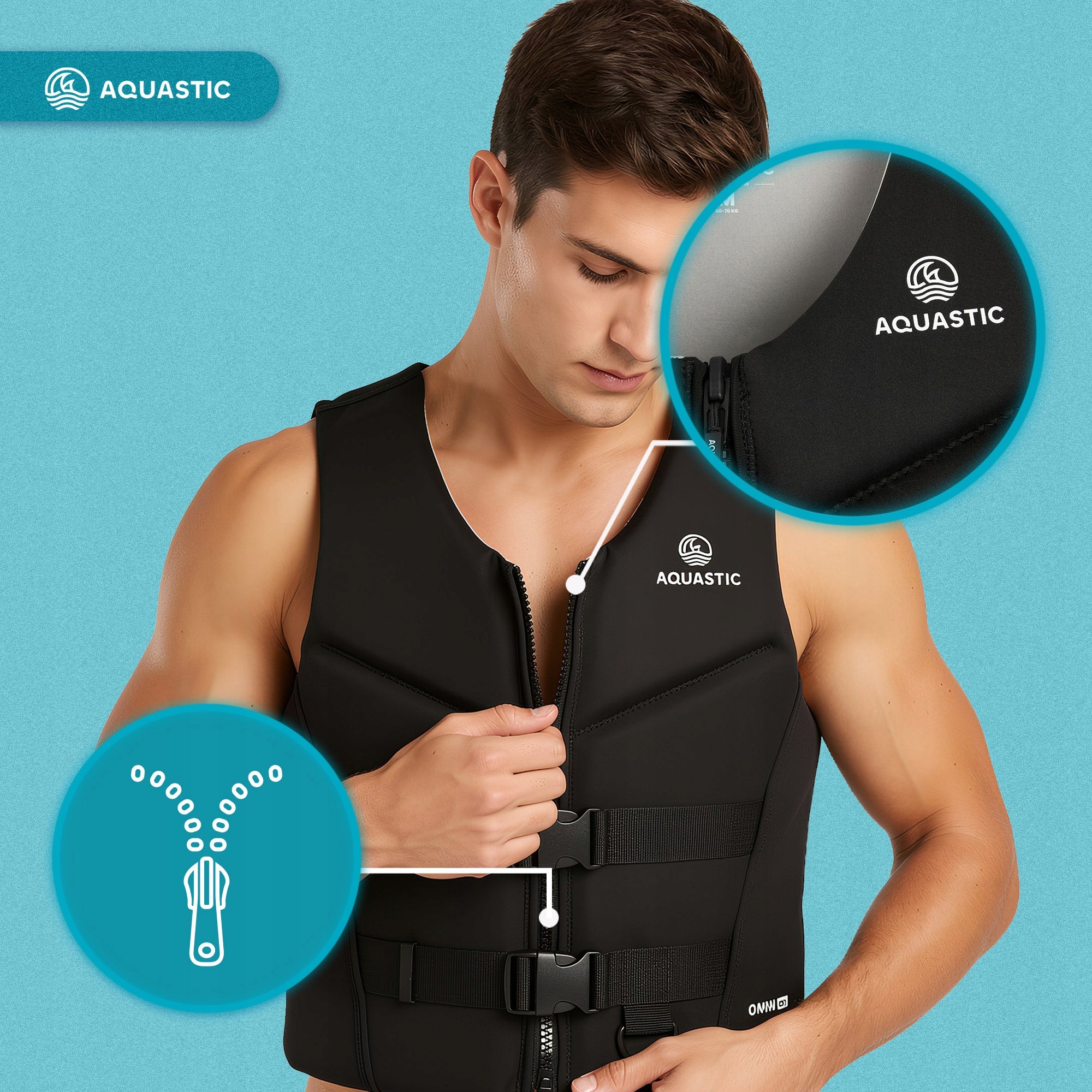 SAFETY VEST AQUASTIC OMNI 50N FOR ADULTS ON KAYAK SUP L Type lifeguard