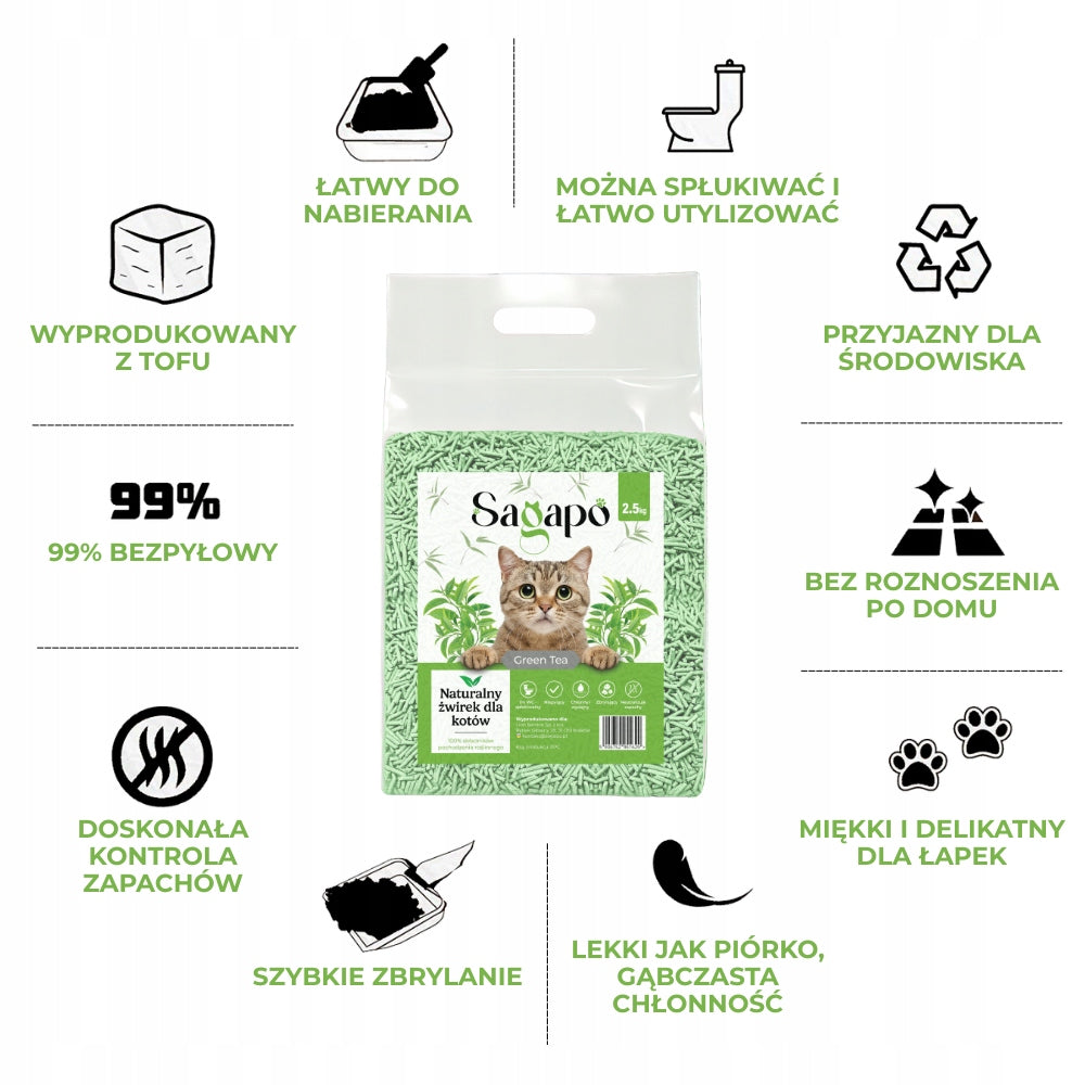 SAGAPO Cat Litter Clumping Natural Fragrance Tofu 2,5kg Tea Product weight 2.5 kg