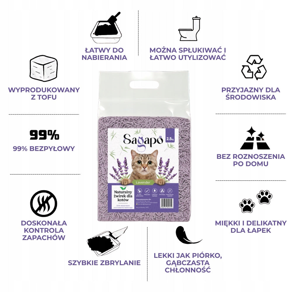 SAGAPO Organic Clumping Premium Cat Tofu Litter LAVENDER 2,5kg Brand Reddy Zoo
