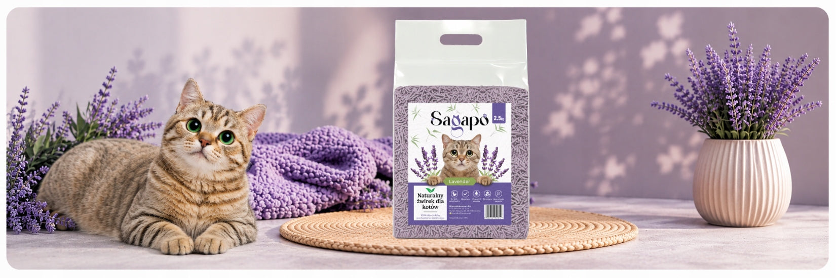 SAGAPO Organic Clumping Premium Cat Tofu Litter LAVENDER 2,5kg Product weight 2.5 kg