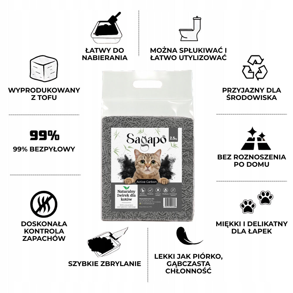 SAGAPO Organic Clumping Tofu Litter for Cat Active Carbon 2,5kg Brand no brand