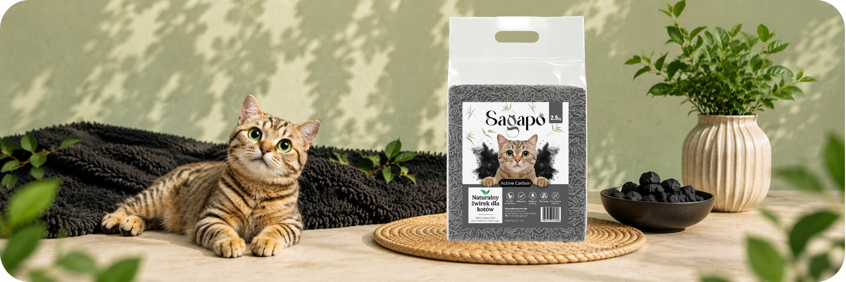 SAGAPO Organic Clumping Tofu Litter for Cat Active Carbon 2,5kg Product weight 2.5 kg