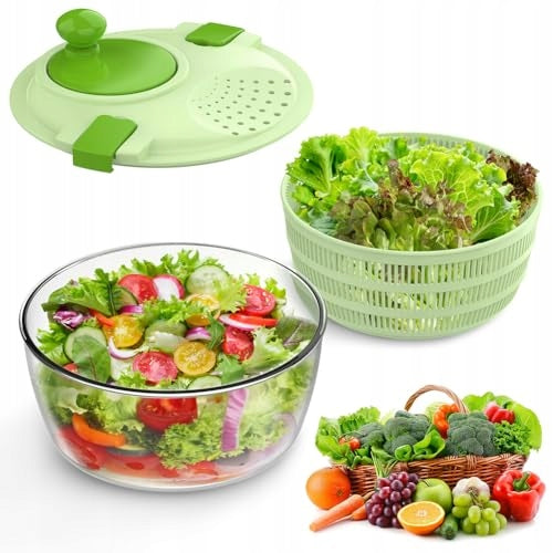SALAD CENTRIFUGE WITH LID 4 5 L PLASTIC CRANK DRIVE plastic Dominant color clear