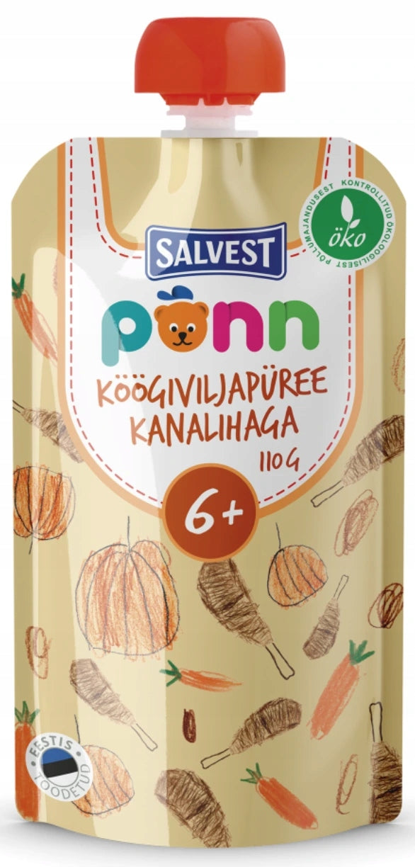 SALVEST Põnn BIO Chicken with vegetable puree (110 g), exp. 09.09.2026 Packaging status original