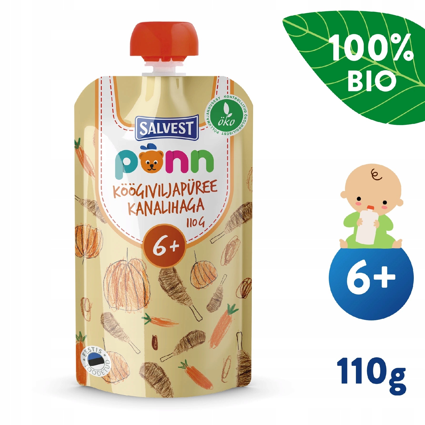 SALVEST Põnn BIO Chicken with vegetable puree (110 g), exp. 09.09.2026
