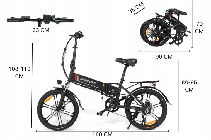 SAMEBIKE 20LVXD30-II Folding City Electric Vehicle 250W 48V80KM 20" Folding Manufacturer code SAMEBIKE 20LVXD30-II-IT-BK-EU black