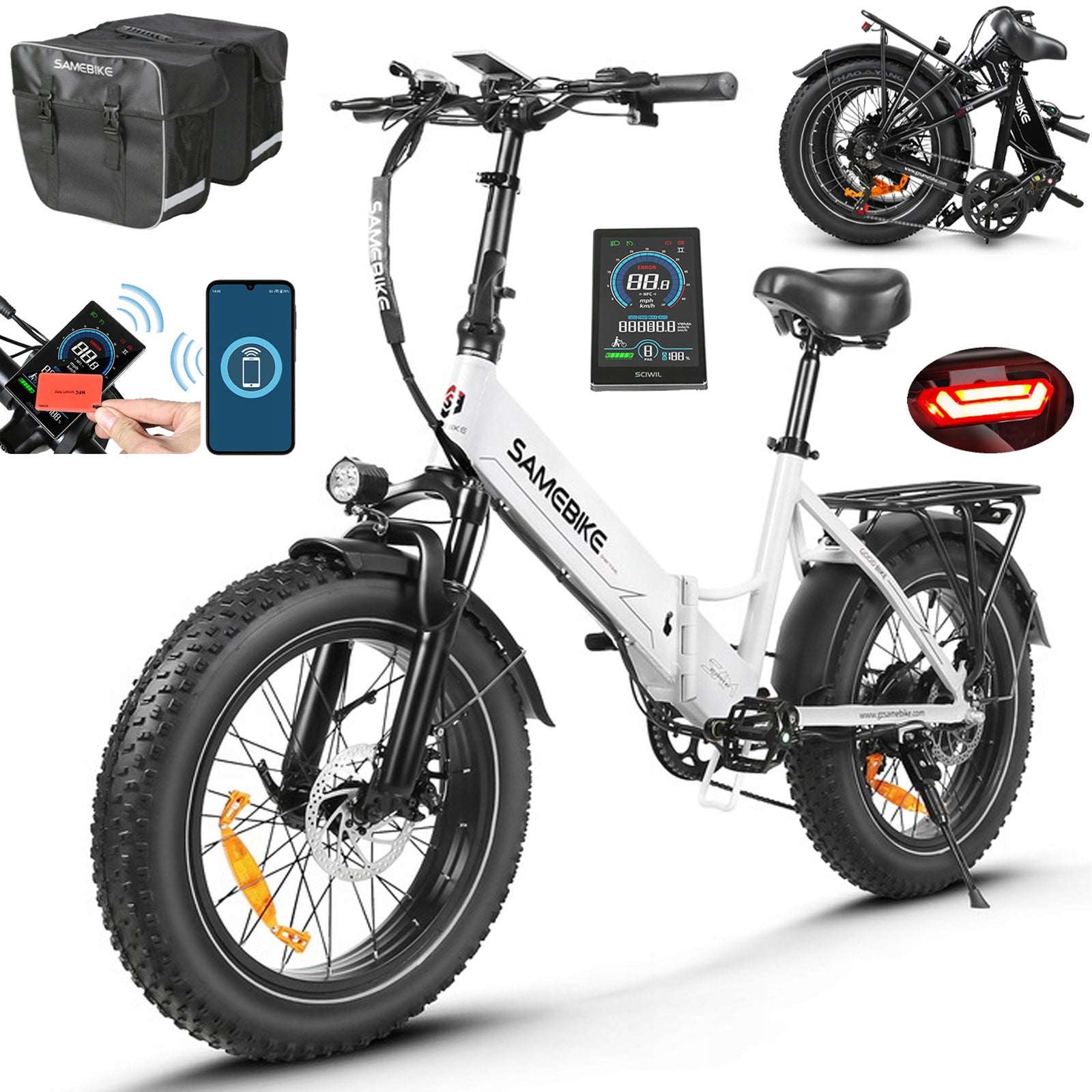 SAMEBIKE LOTDM200-II Electric City Bike 48V 13AH 80KM 20" NFC Pannier Bag